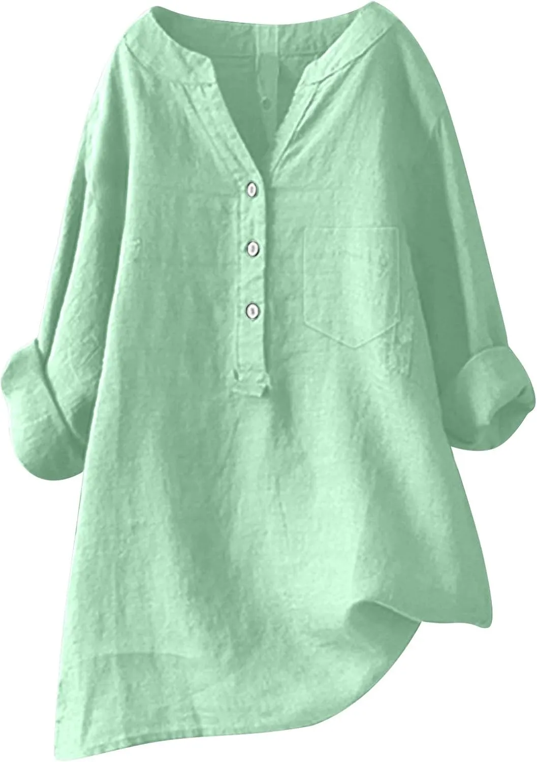 Women's Short Sleeve Linen Shirts Casual V Neck Henley T-Shirts Embroidery Floral Loose Fit Summer Tee Shirts