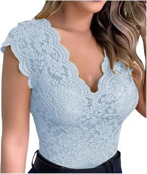 Women's Sleeveless Tops Lace Casual Loose Blouses Tank Shirts Deep Vneck Cap Sleeve Basic Tanks Top for Women