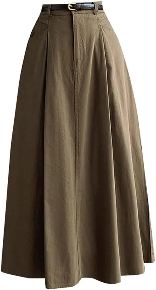 Women's Solid Color A-Line Skirts Elastic High Waist Casual Mid Length Workwear Lady Skirts
