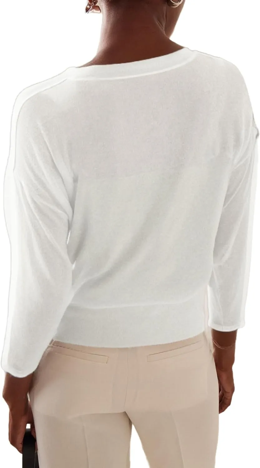 Women's Summer V Neck Wrap Sweater Pullovers 3/4 Sleeve Tie Side Lightweight Beach Knitted Tops
