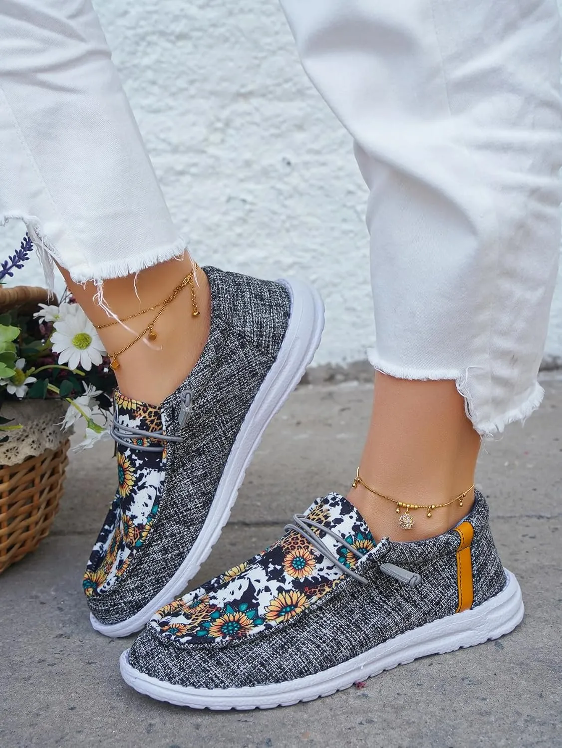 Women's Sunflower Lace-Up Loafers with Orthopedic Support Comfortable Ultralight Canvas Boat Shoes