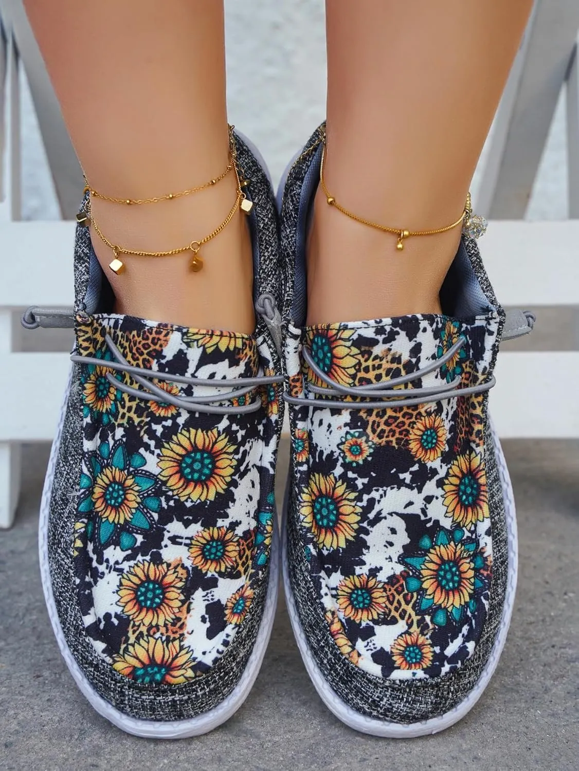 Women's Sunflower Lace-Up Loafers with Orthopedic Support Comfortable Ultralight Canvas Boat Shoes