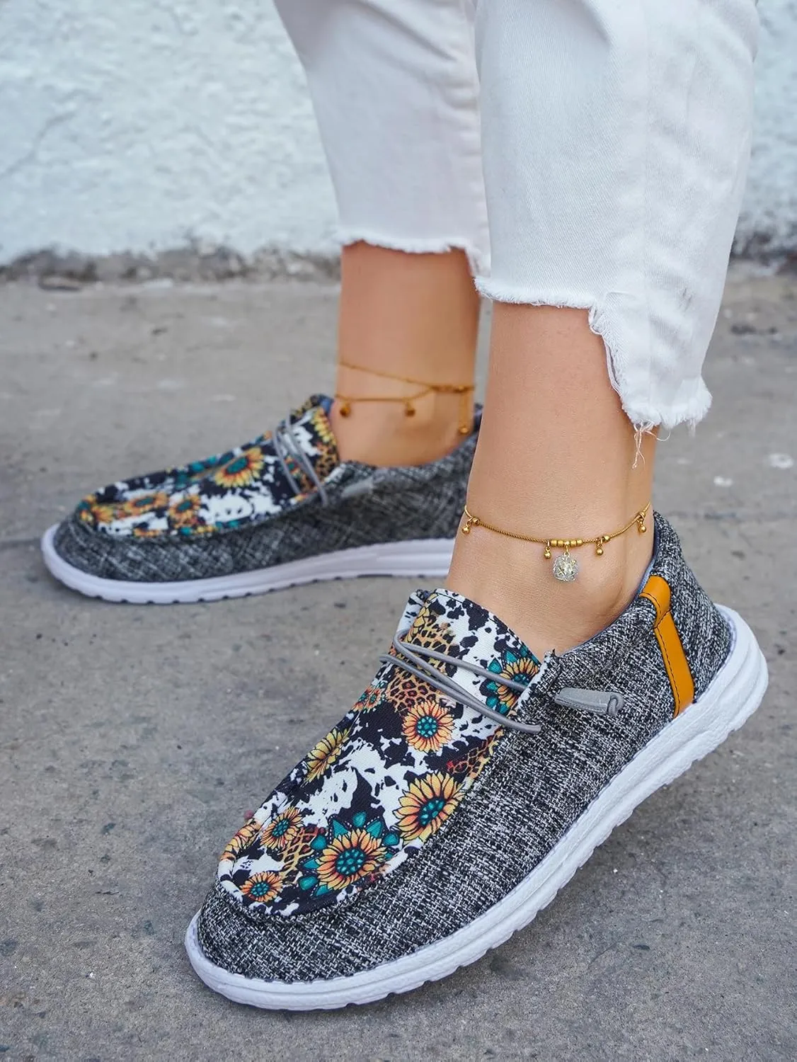 Women's Sunflower Lace-Up Loafers with Orthopedic Support Comfortable Ultralight Canvas Boat Shoes