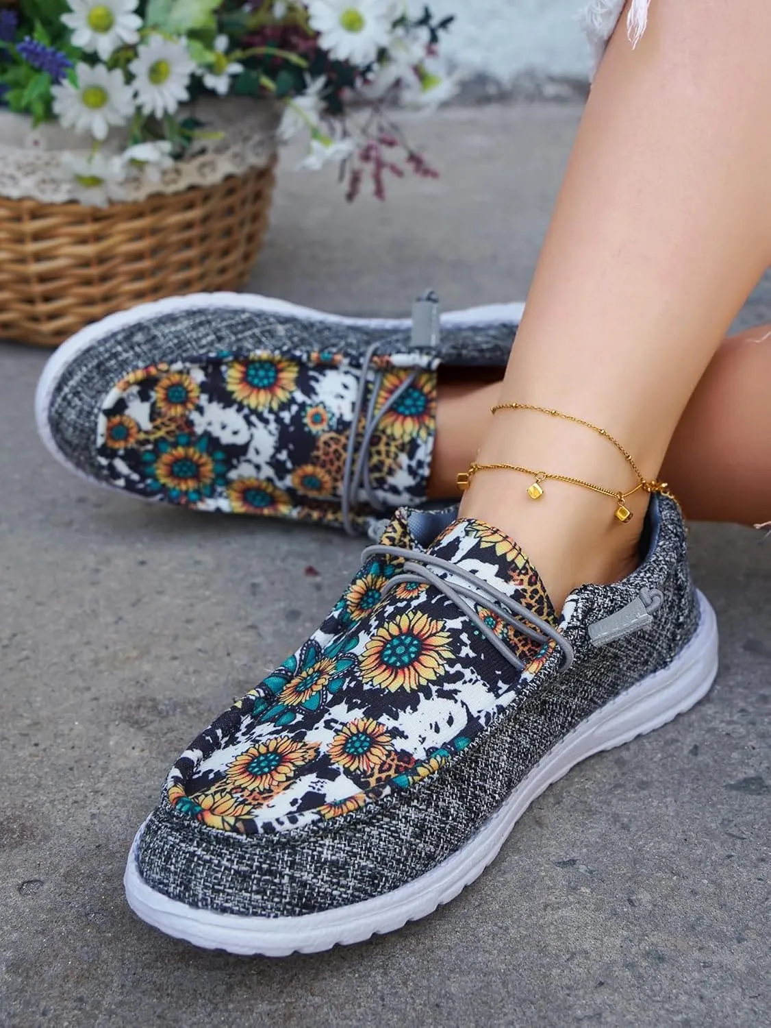 Women's Sunflower Lace-Up Loafers with Orthopedic Support Comfortable Ultralight Canvas Boat Shoes