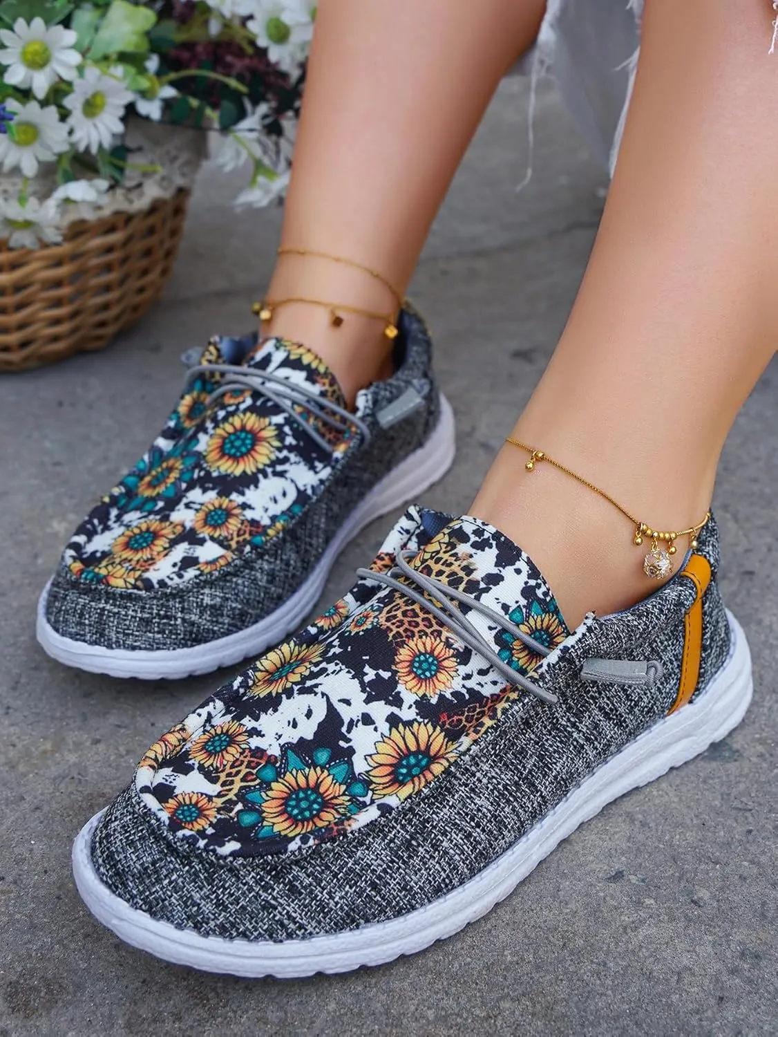 Women's Sunflower Lace-Up Loafers with Orthopedic Support Comfortable Ultralight Canvas Boat Shoes