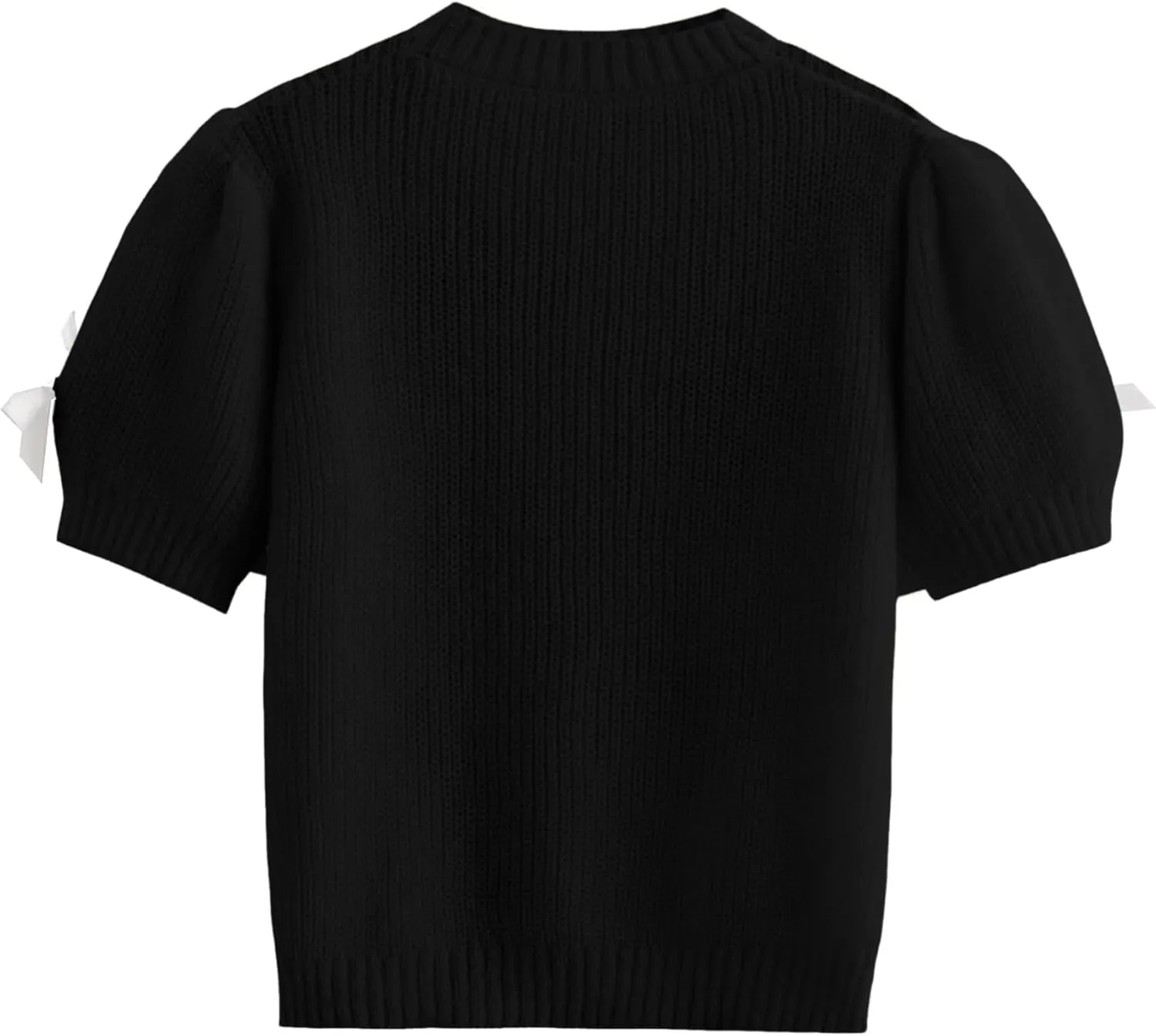 Women's Sweaters Knitted O-Neck Puff Short Sleeve Pullover Tops Casual Bow Knitwear T Shirts Blouses