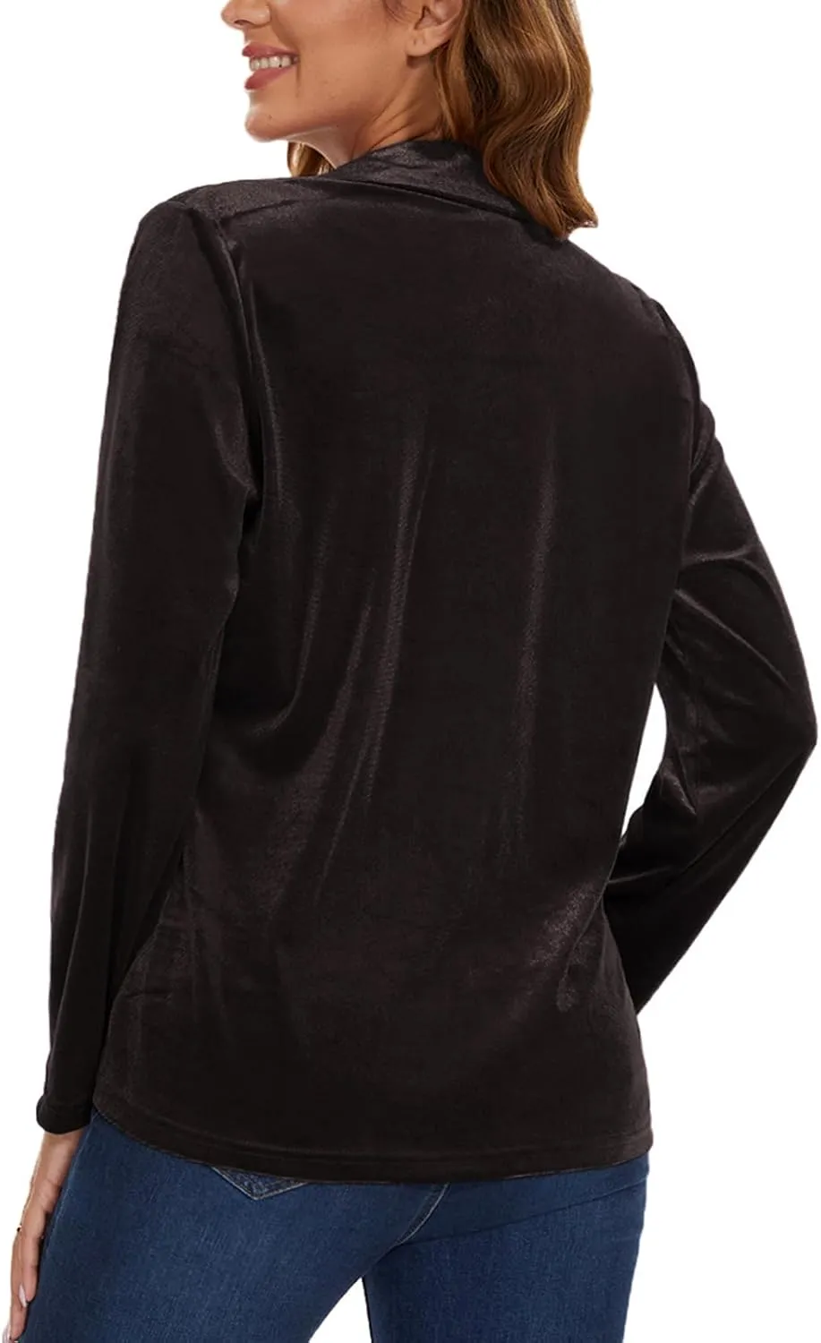 Women's Velvet Suit Blazer Jacket Casual Office Work Long Sleeve Button Pockets Tailored Jacket Coat Blazer