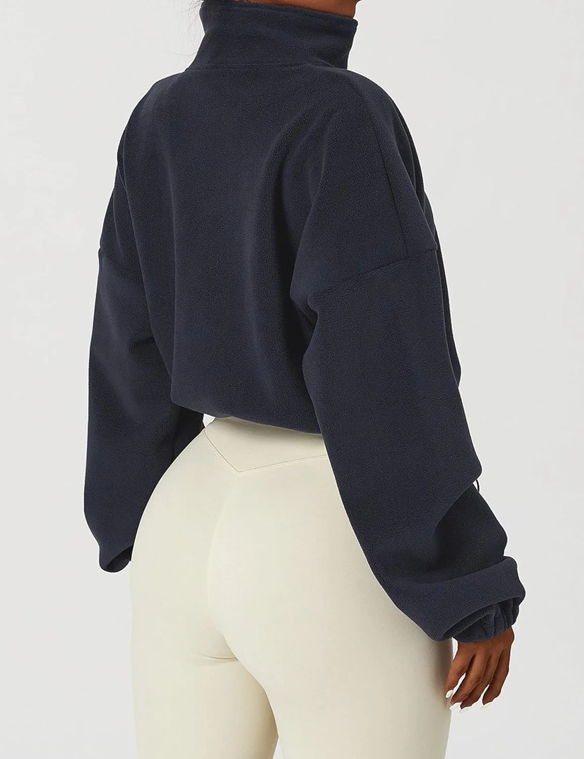 Womens Warm Cropped Fleece Jacket Zip up Long Sleeve Soft Sherpa Short Coat