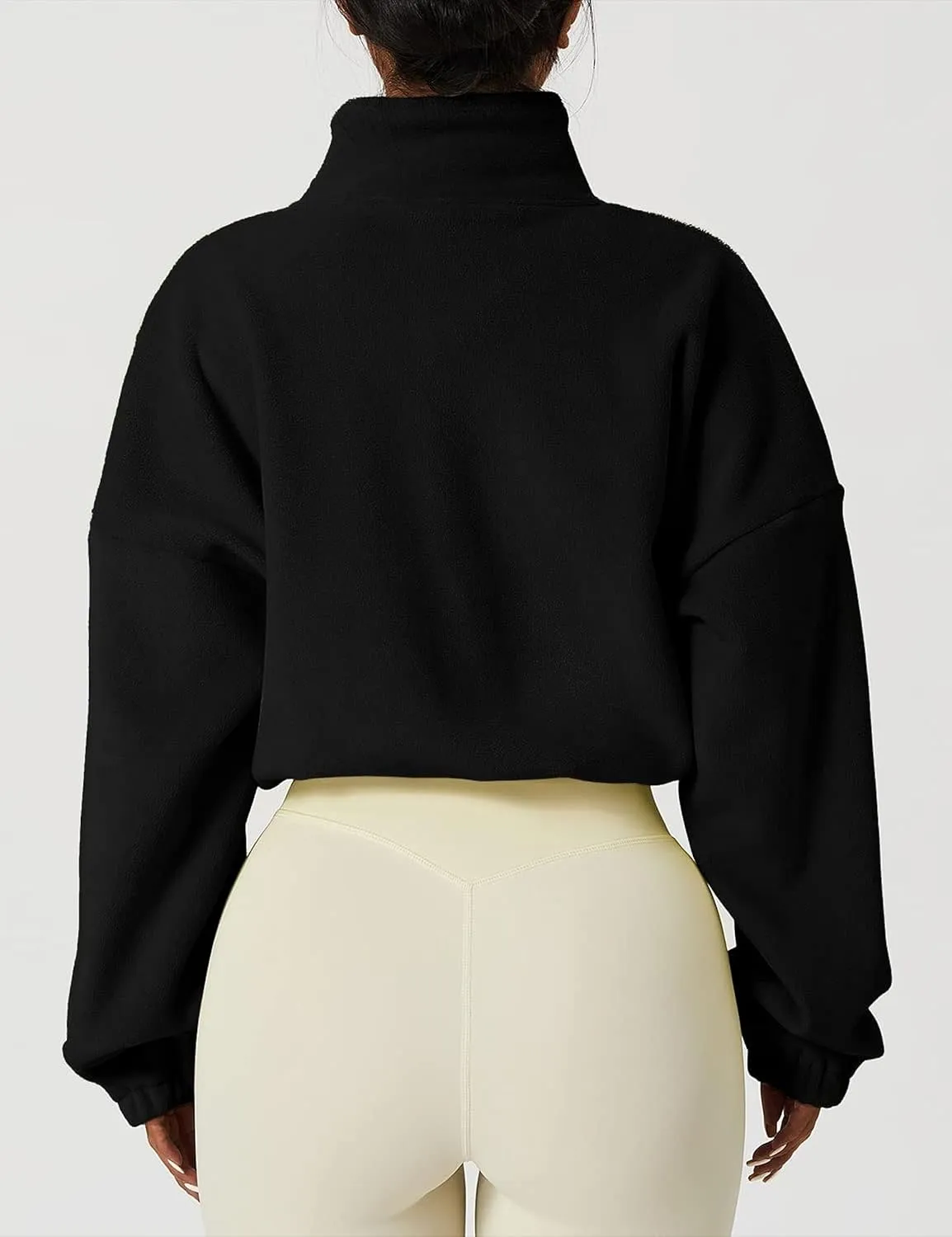 Womens Warm Cropped Fleece Jacket Zip up Long Sleeve Soft Sherpa Short Coat