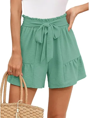 Women's Wide Leg Shorts Without Pockets Lightweight High Waisted Adjustable Tie Knot Loose Summer Cute Trousers
