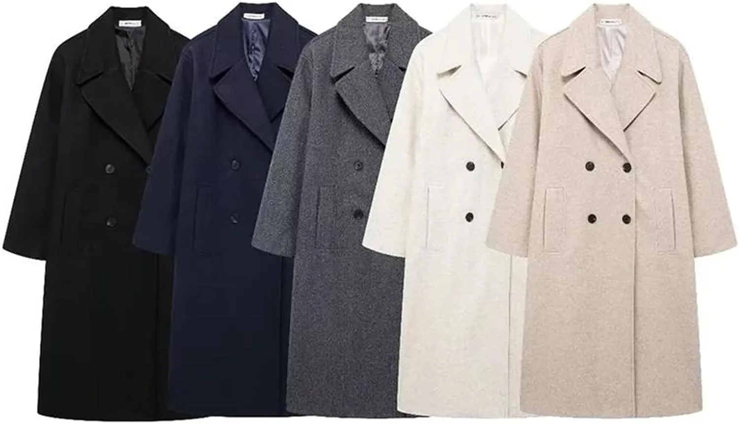 Women's Winter Double Breasted Long Trench Coats Vintage Lapel Neck Wool Blend Pea Coat Outwear