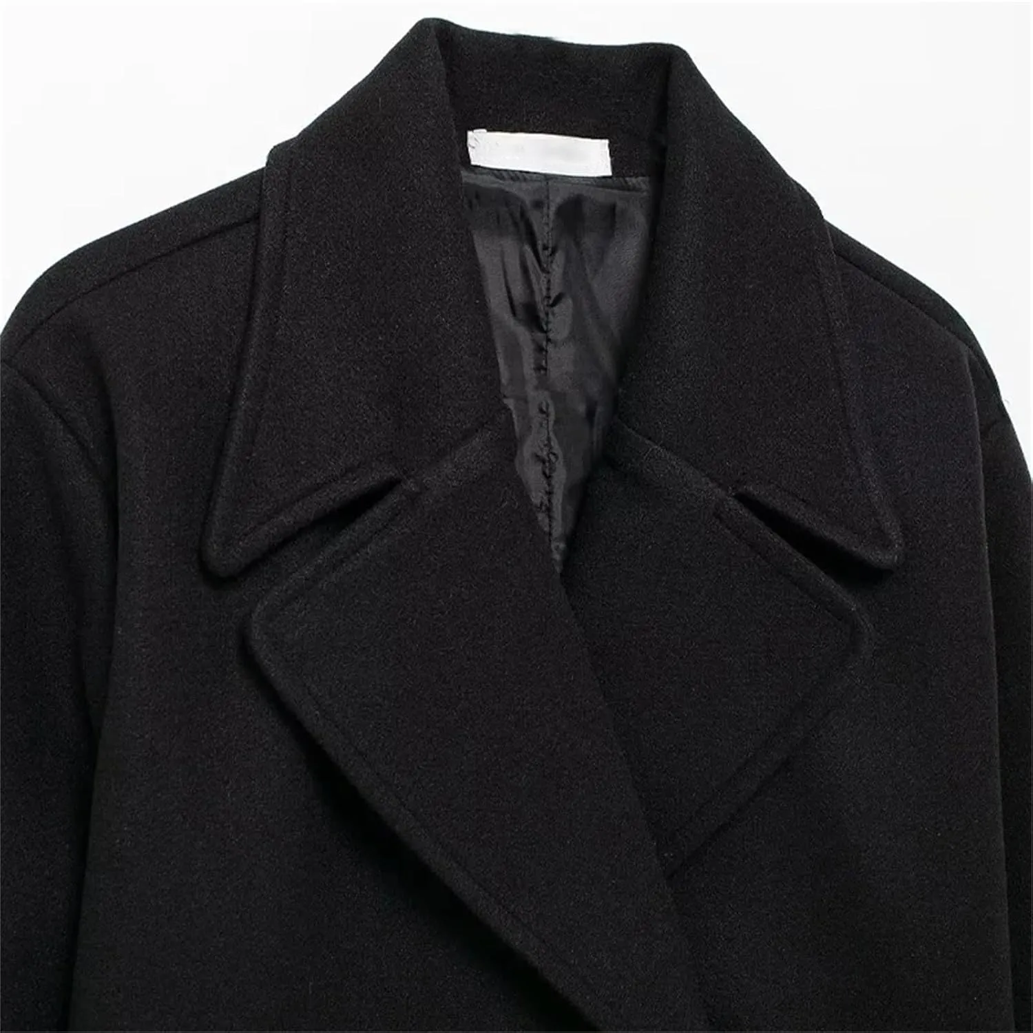 Women's Winter Double Breasted Long Trench Coats Vintage Lapel Neck Wool Blend Pea Coat Outwear