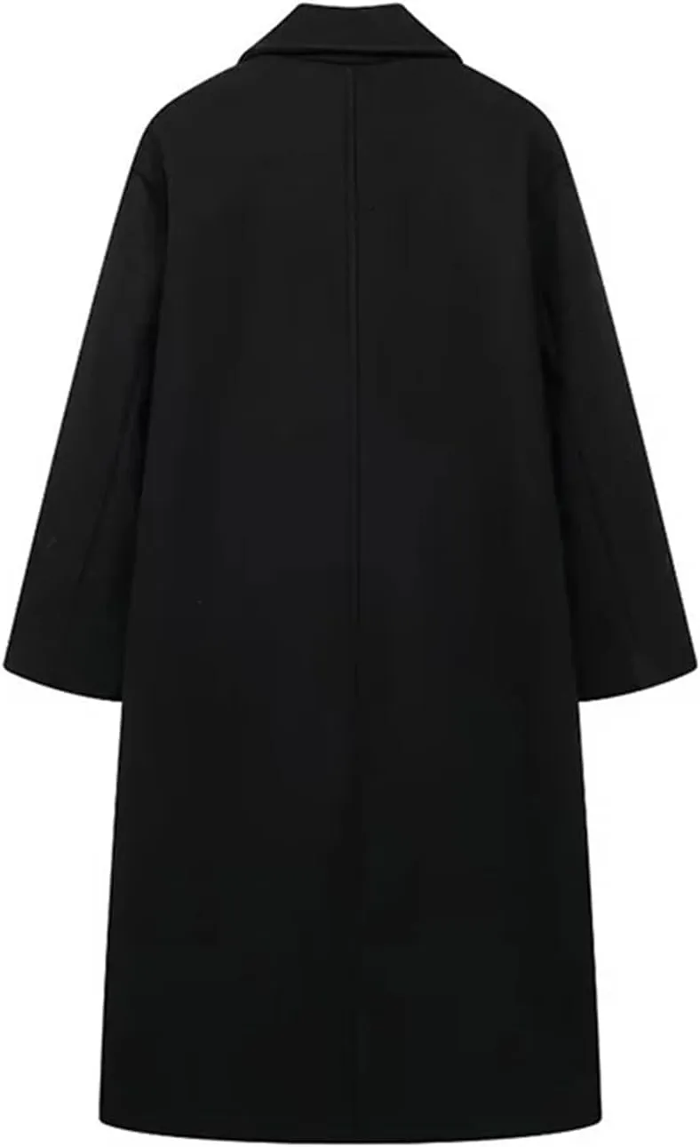 Women's Winter Double Breasted Long Trench Coats Vintage Lapel Neck Wool Blend Pea Coat Outwear