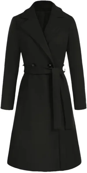 Women's Winter Wool Blend Windbreaker Warm Notched LApel Double-Breasted Mid-Length Coat Outdoor LApel Jacket