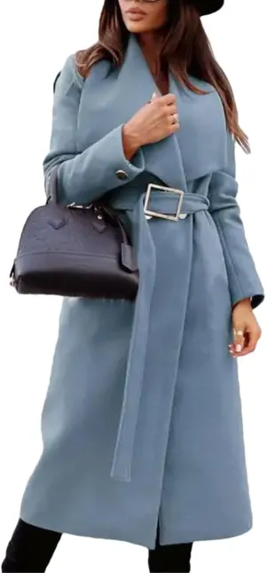 Women's Wool Blend Coat LApel and Belt Winter Jacket Midi Warm Versatile Jacket Coat