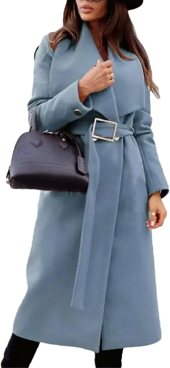 Women's Wool Blend Coat LApel and Belt Winter Jacket Midi Warm Versatile Jacket Coat