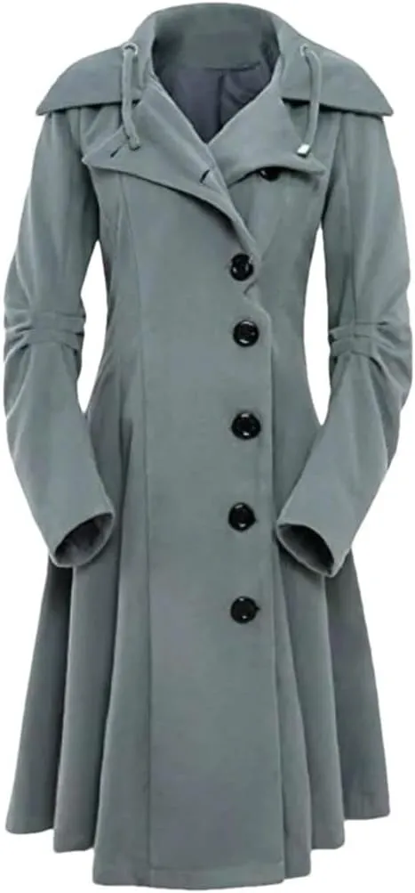 Women's Wool Blend Jacket LArge Size Single Breasted Hooded Winter Coat Jacket