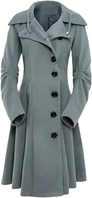 Women's Wool Blend Jacket LArge Size Single Breasted Hooded Winter Coat Jacket