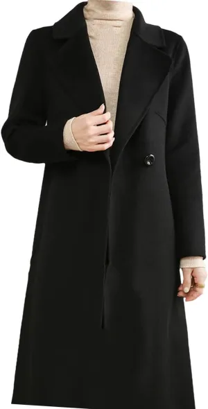 Women's Wool Blend LApel Long Coat Fitted Jacket Cardigan Casual Winter Coat Jacket