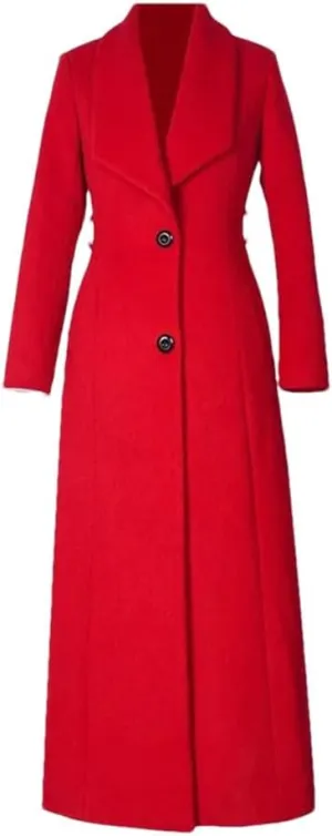 Women's Wool Blended Coat Mid-Length LApel Single Breasted Winter Warm Windbreaker Jacket