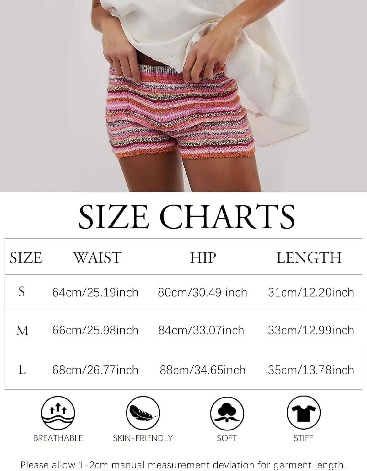 Womens Y2K Striped Knit Shorts High Waisted Short Lounge Summer Elastic Rainbow Color Block Sweater Shorts