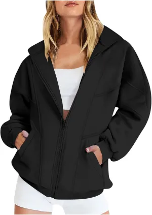 Womens Zip Up Hoodies Fleece Jackets Oversized Sweatshirts Fall Outfits Winter Y2k Sweaters With Pockets