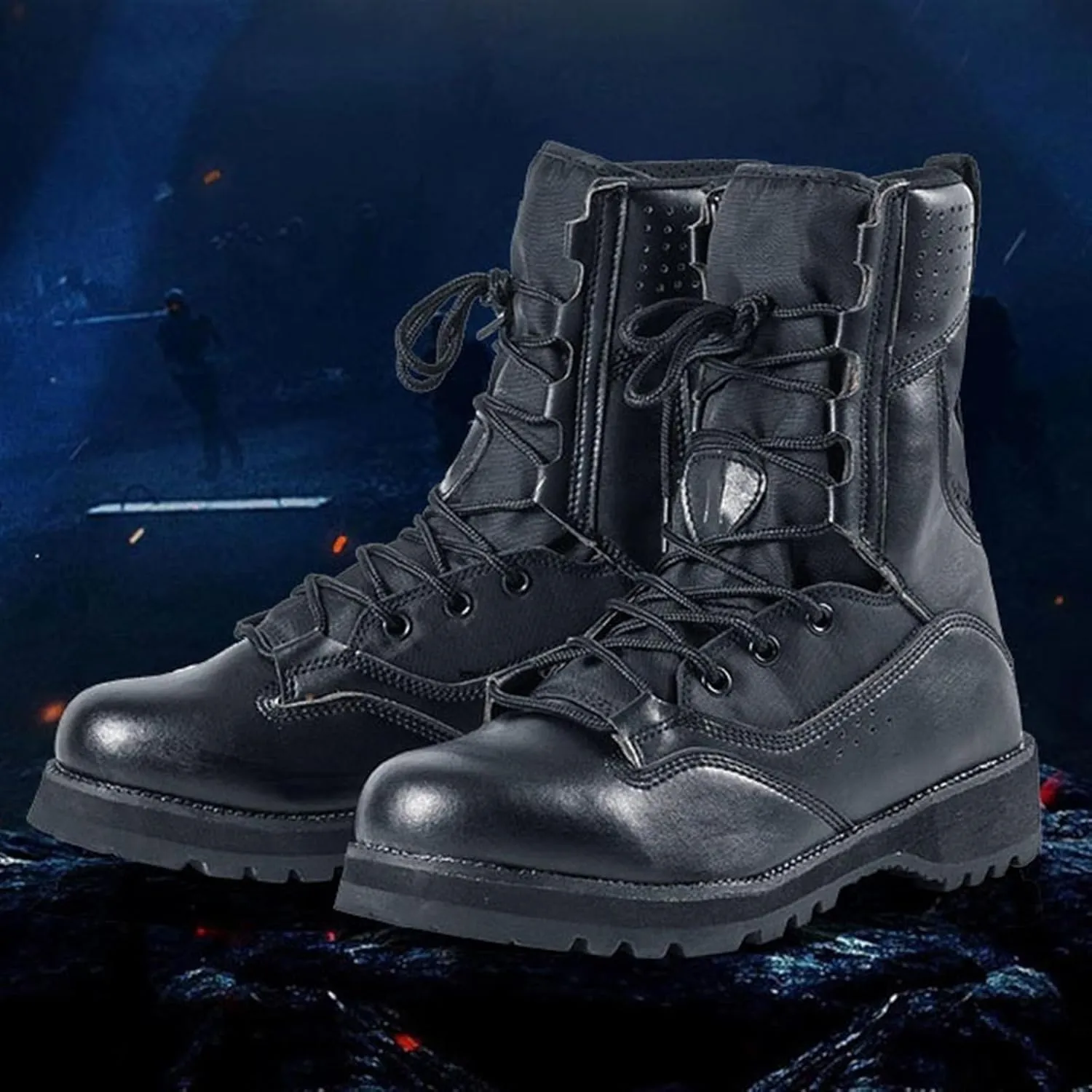 Wygwlg Men's Combat Hiking Boots, Mens Lightweight Durable Lace up Waterproof Breathable Tactical Security Boot, Fashion Desert Combat Army Combat Boots, for Camping Hiking Work Combat