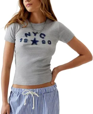 Y2k Baby Tee Women Short Sleeve Graphic Crop Top Cute Fruit Floral Teen Girl Vintage Aesthetic Slim Cropped T Shirt