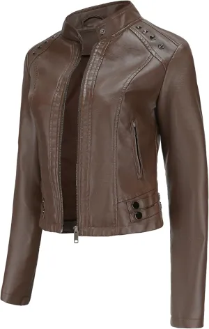 YMING Womens Faux Leather Zipper Jackets PU Motorcycle Coat Fall Plus Size Biker Outwear