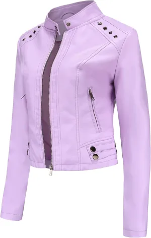 YMING Womens Faux Leather Zipper Jackets PU Motorcycle Coat Fall Plus Size Biker Outwear