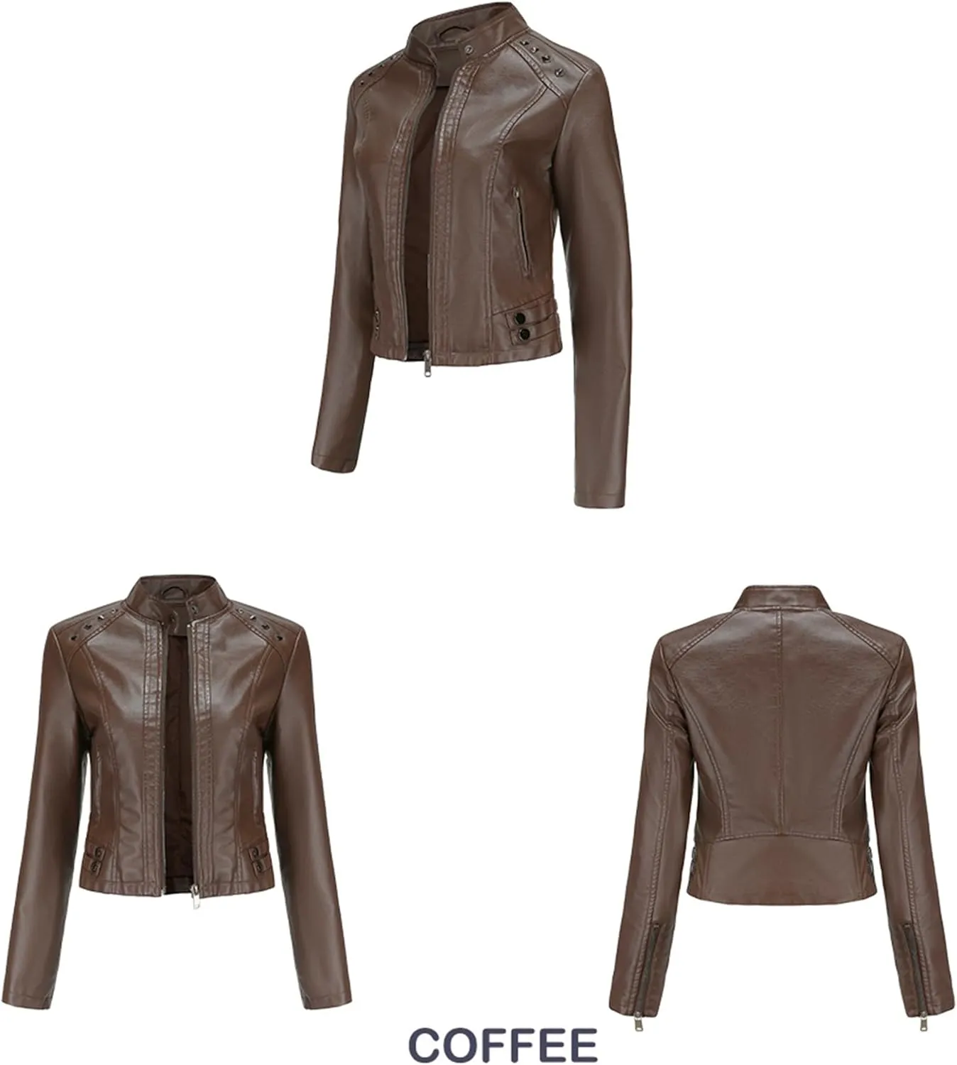 YMING Womens Faux Leather Zipper Jackets PU Motorcycle Coat Fall Plus Size Biker Outwear