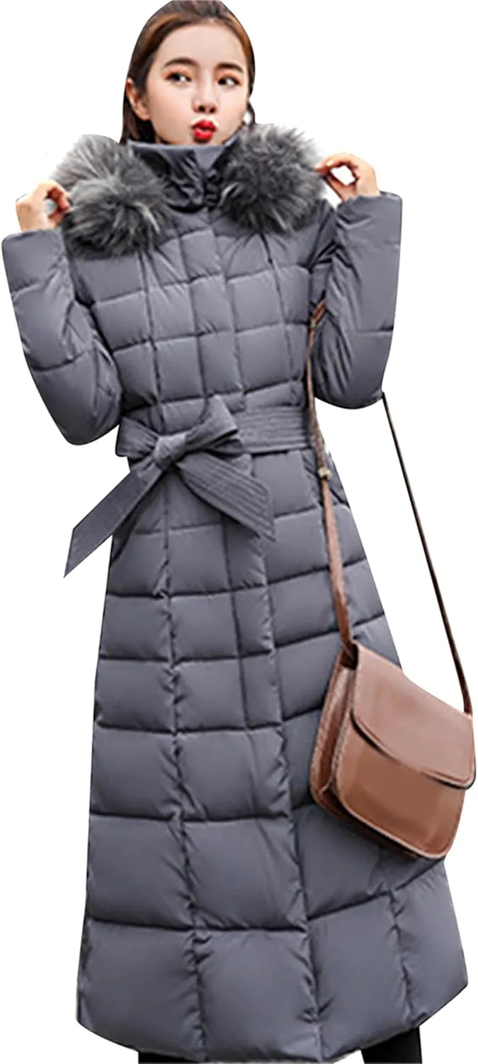 YMING Women's Winter Long Down Coat Pockets Maxi Down Parka Warm Puffer Jacket with Faux Fur Hood