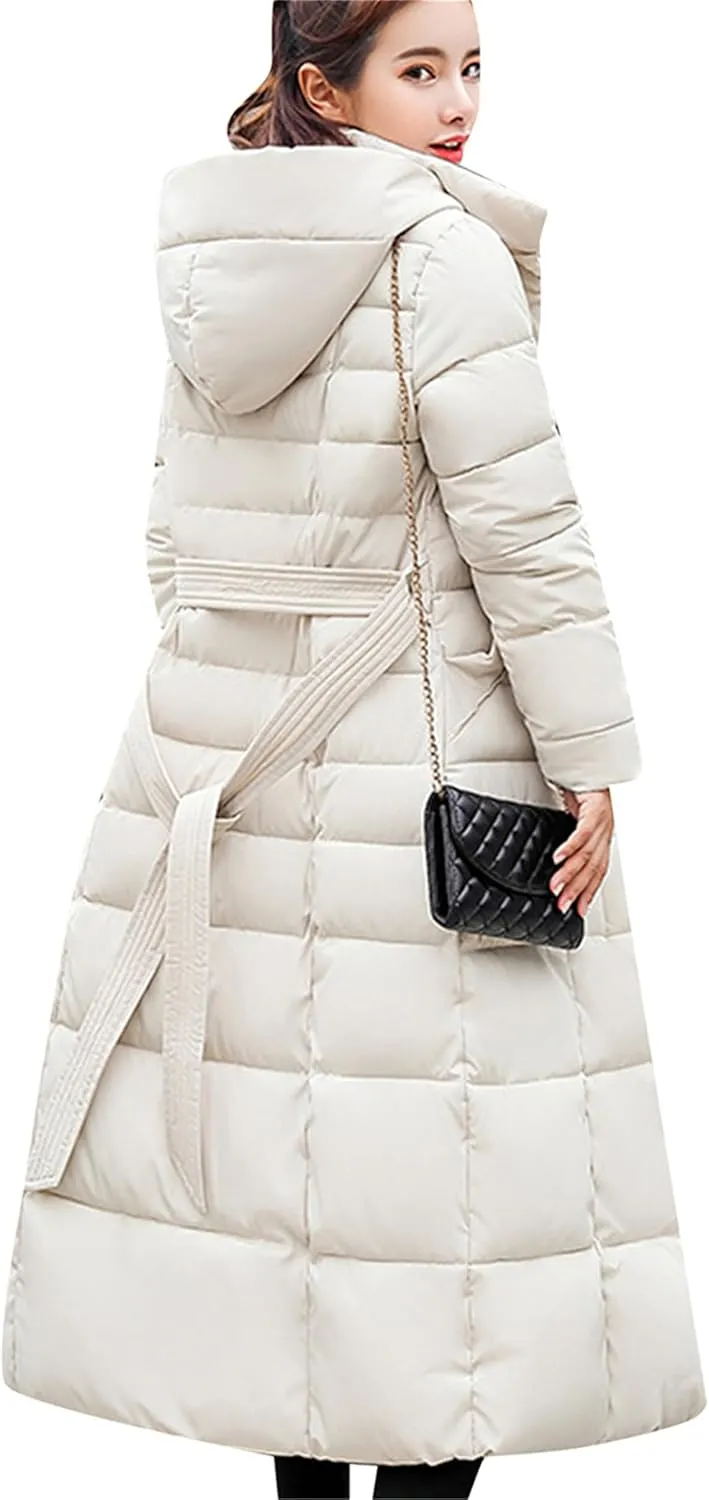 YMING Women's Winter Long Down Coat Pockets Maxi Down Parka Warm Puffer Jacket with Faux Fur Hood