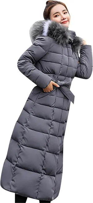 YMING Women's Winter Long Down Coat Pockets Maxi Down Parka Warm Puffer Jacket with Faux Fur Hood