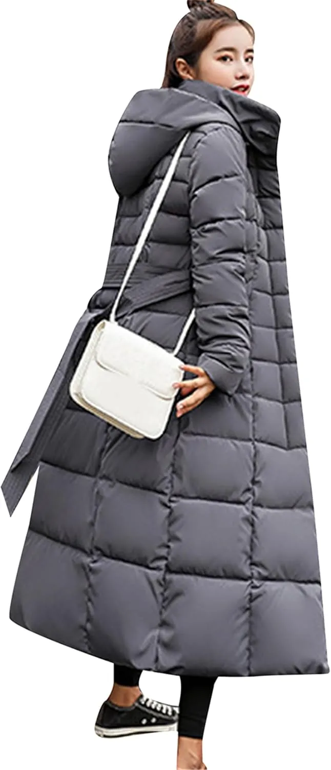 YMING Women's Winter Long Down Coat Pockets Maxi Down Parka Warm Puffer Jacket with Faux Fur Hood