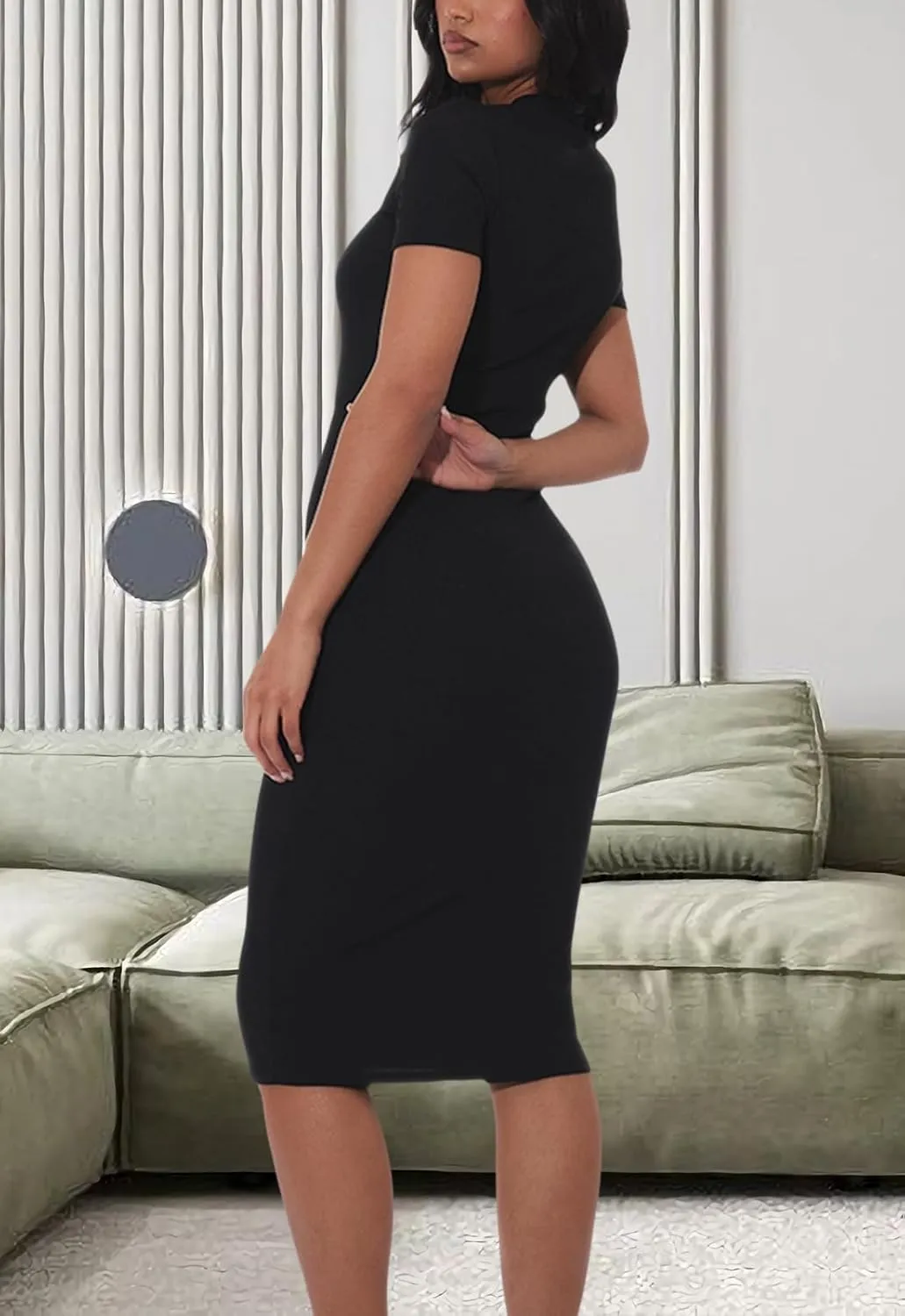 YouSexy Women's Summer Short Sleeve Ribbed Casual Dresses Crew Neck Bodycon Midi Dress