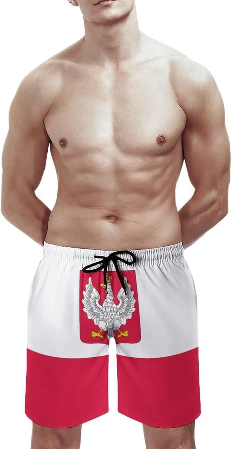 Zakqeik Slovakia Flag Mens Swim Trunks Quick Dry Swim Shorts with Pockets Funny Beach Shorts