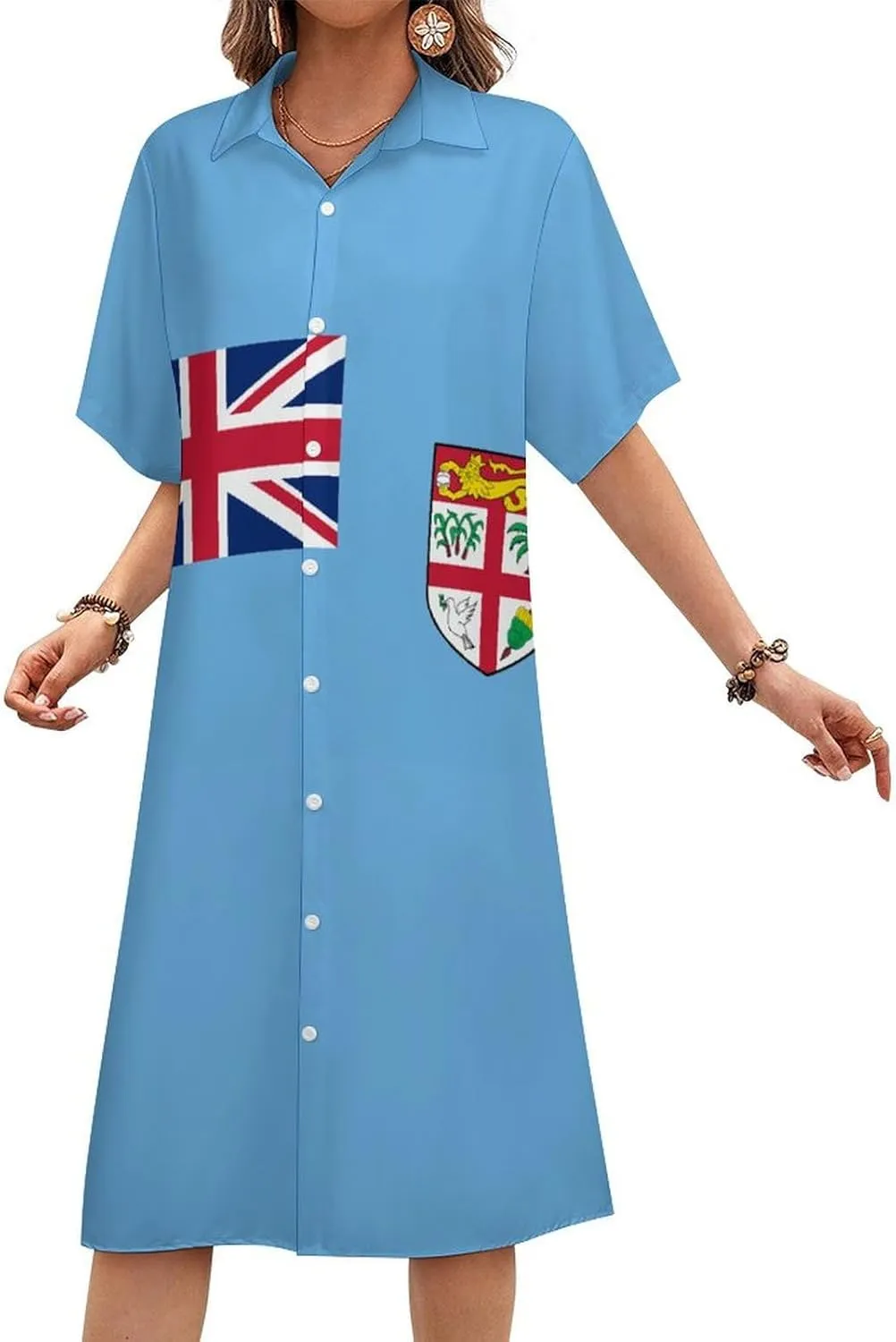 Zakqeik Ukraine Flag Womens Button Down Shirt Dress Summer Loose Short Sleeve Shift Dresses with Pockets