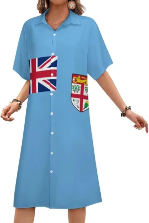 Zakqeik Ukraine Flag Womens Button Down Shirt Dress Summer Loose Short Sleeve Shift Dresses with Pockets