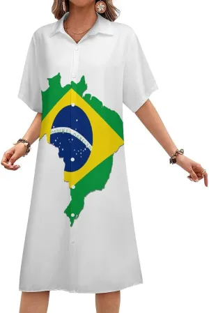 Zakqeik Women's Honduras Flag Shirt Dress Collar V-Neck Button Down Loose Short Sleeve Long Dresses