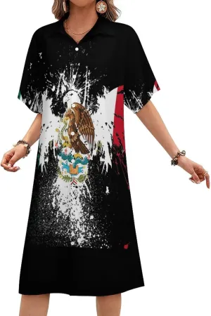 Zakqeik Women's Ukraine Flag Flower Shirt Dress Collar V-Neck Button Down Loose Long Dresses