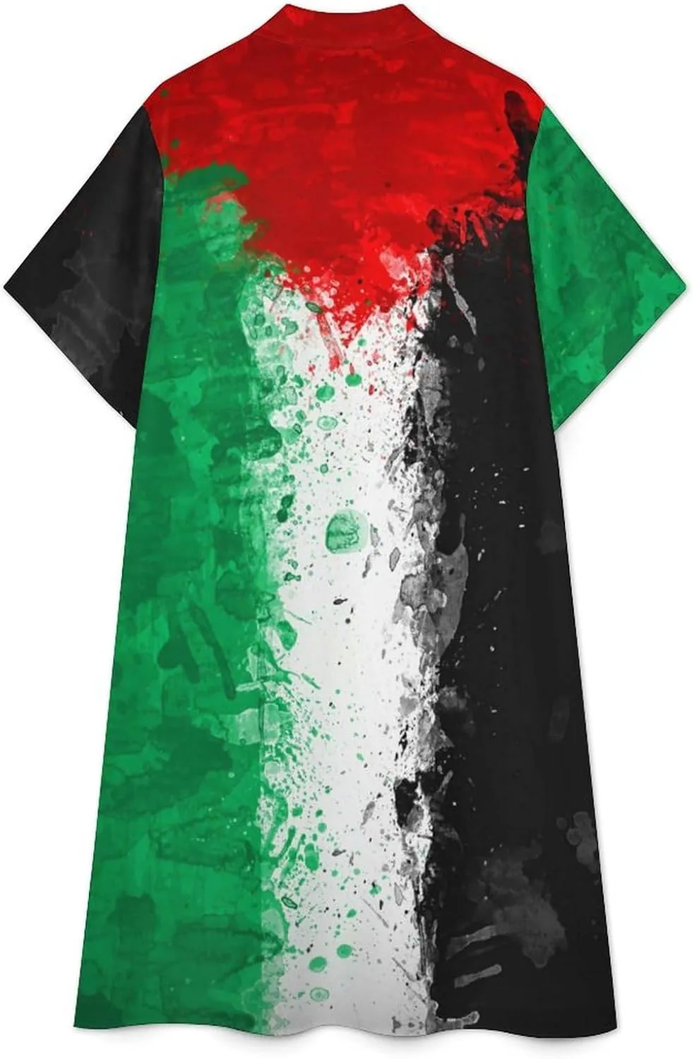 Zakqeik Women's Zimbabwe Flag Shirt Dress Collar V-Neck Button Down Loose Short Sleeve Long Dresses