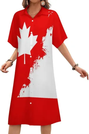 Zakqeik Women's Zimbabwe Flag Shirt Dress Collar V-Neck Button Down Loose Short Sleeve Long Dresses