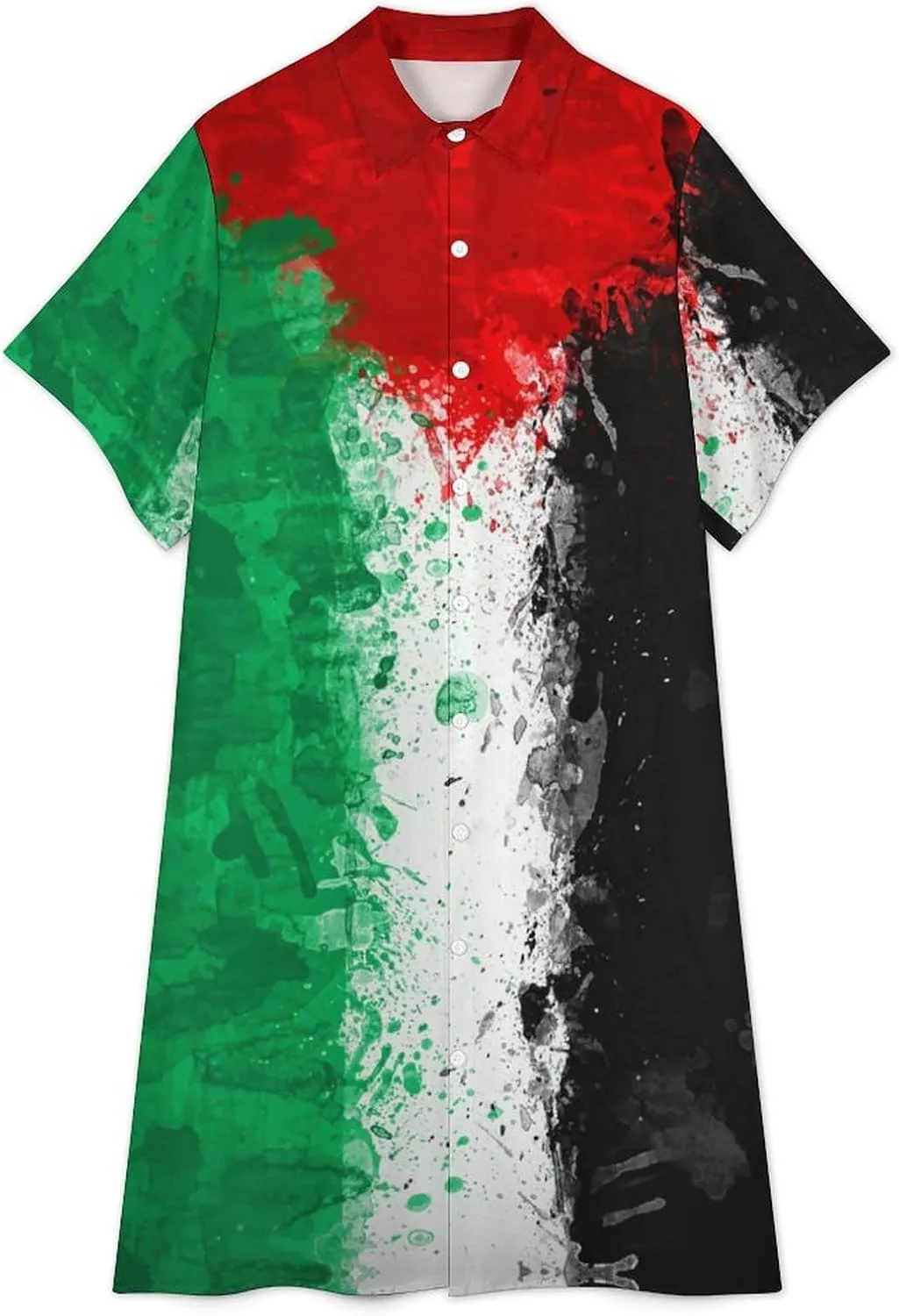 Zakqeik Women's Zimbabwe Flag Shirt Dress Collar V-Neck Button Down Loose Short Sleeve Long Dresses