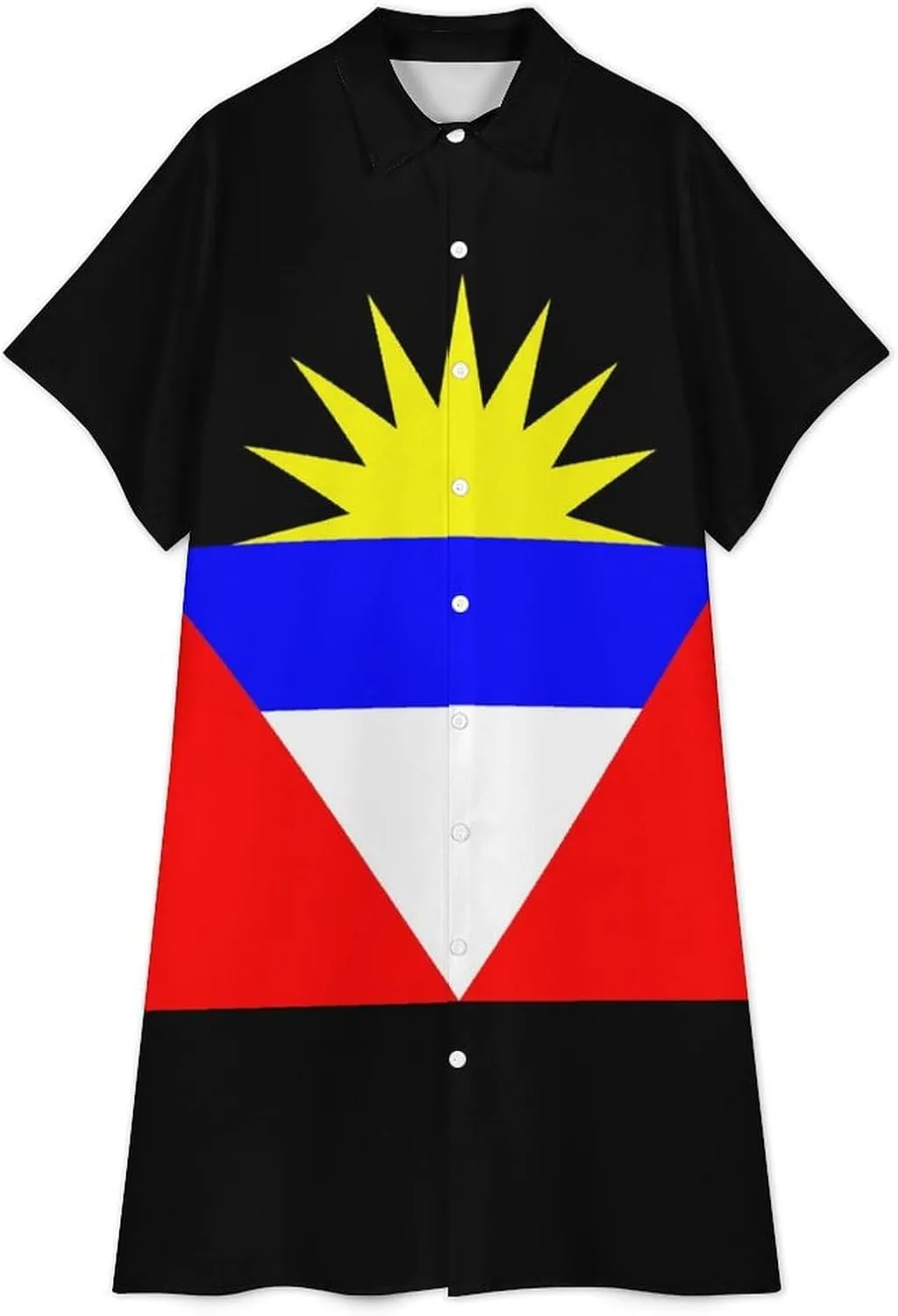 Zakqeik Women's Zimbabwe Flag Shirt Dress Collar V-Neck Button Down Loose Short Sleeve Long Dresses
