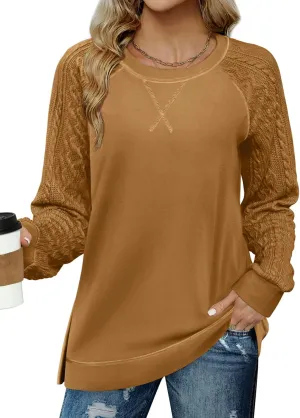 Zeagoo Womens Long Sleeve Shirts Lightweight Cable Knit Sleeve Shirts Trendy Fall Tunic Tops