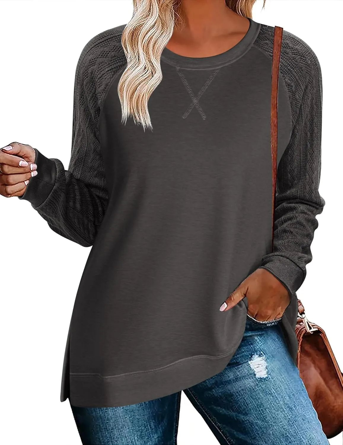 Zeagoo Womens Long Sleeve Shirts Lightweight Cable Knit Sleeve Shirts Trendy Fall Tunic Tops