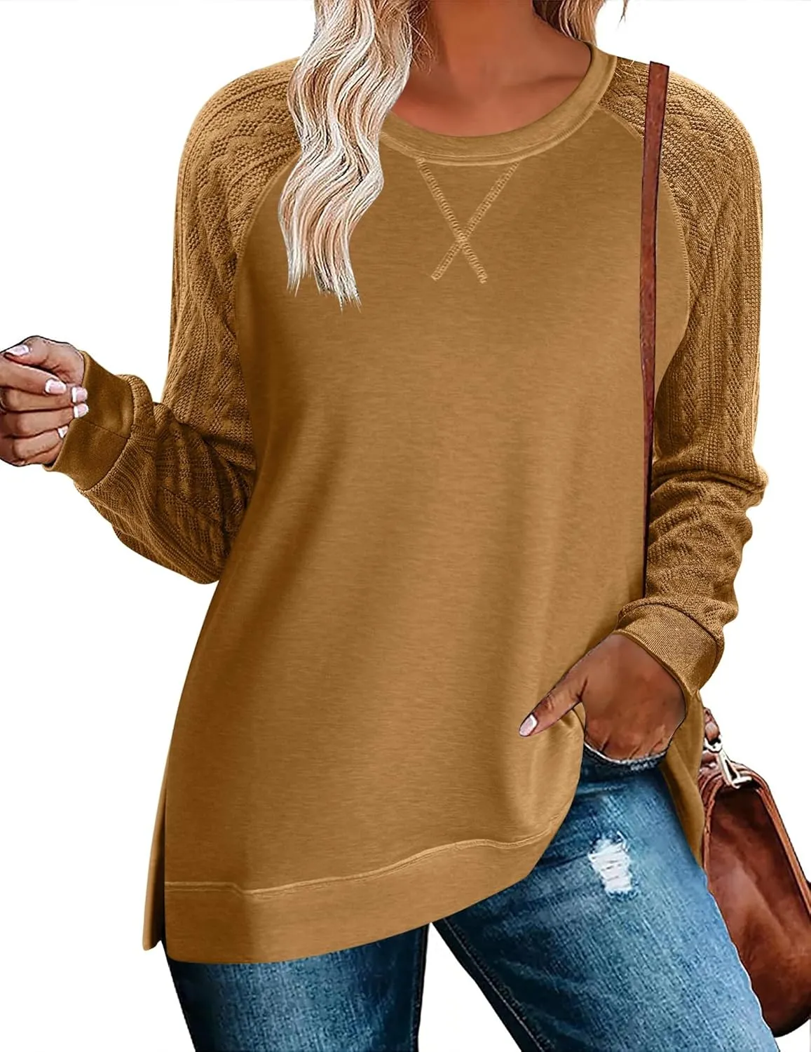 Zeagoo Womens Long Sleeve Shirts Lightweight Cable Knit Sleeve Shirts Trendy Fall Tunic Tops