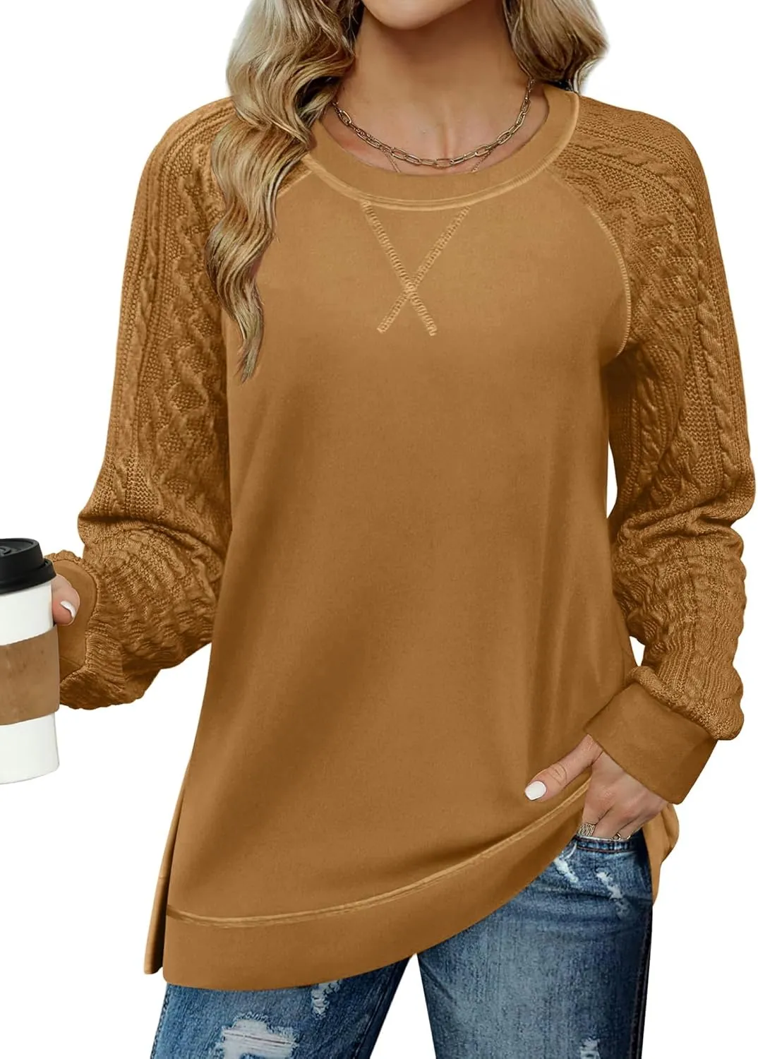 Zeagoo Womens Long Sleeve Shirts Lightweight Cable Knit Sleeve Shirts Trendy Fall Tunic Tops