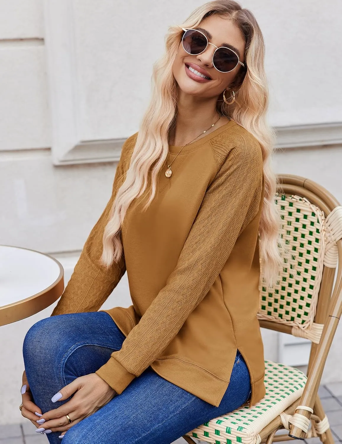 Zeagoo Womens Long Sleeve Shirts Lightweight Cable Knit Sleeve Shirts Trendy Fall Tunic Tops